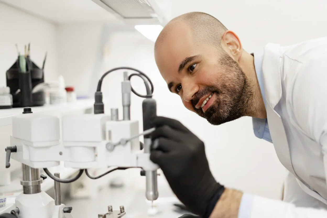 A milling unit cutting a restoration in the practice's laboratory