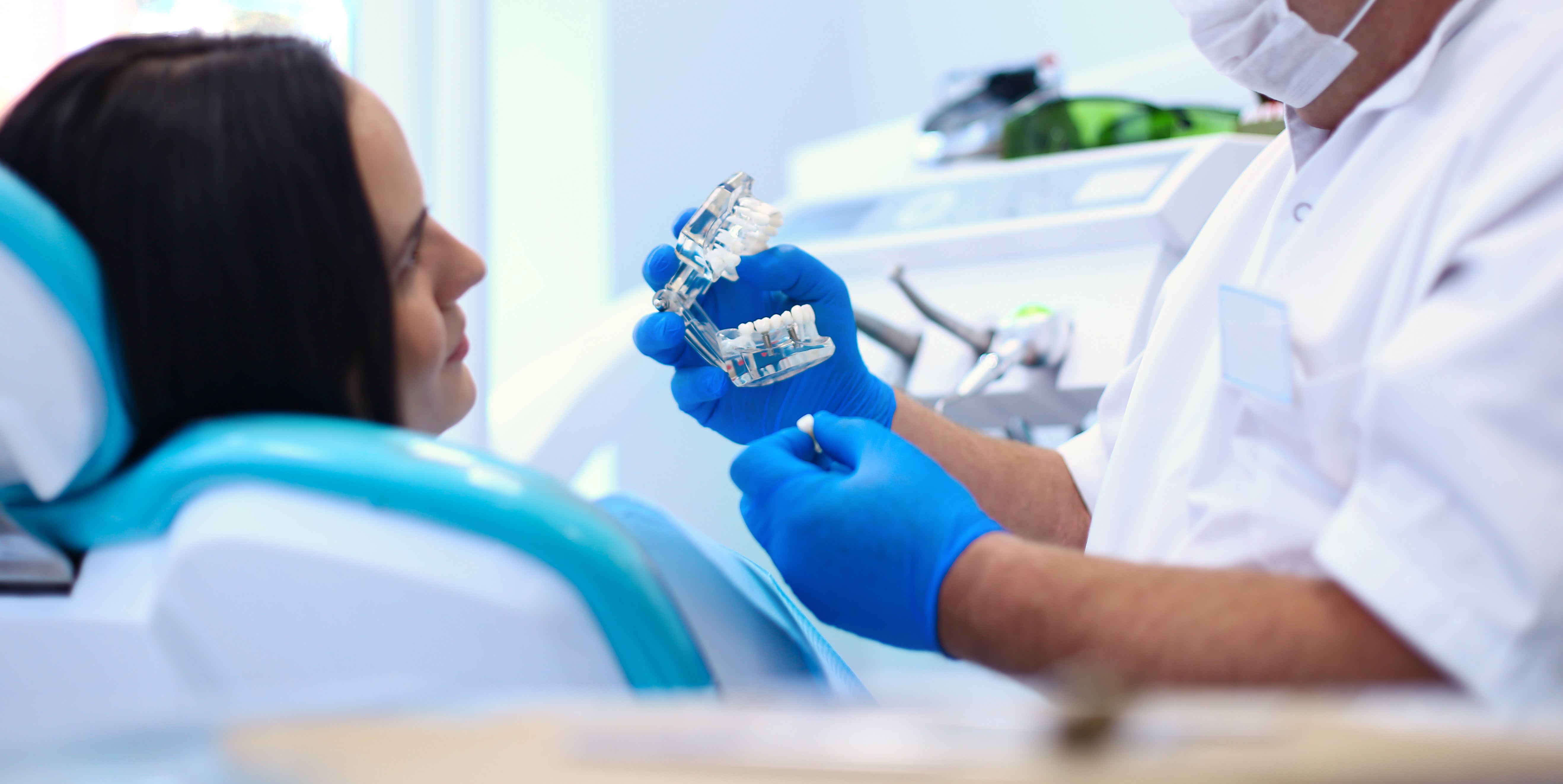 A senior woman in the chair during dental treatment